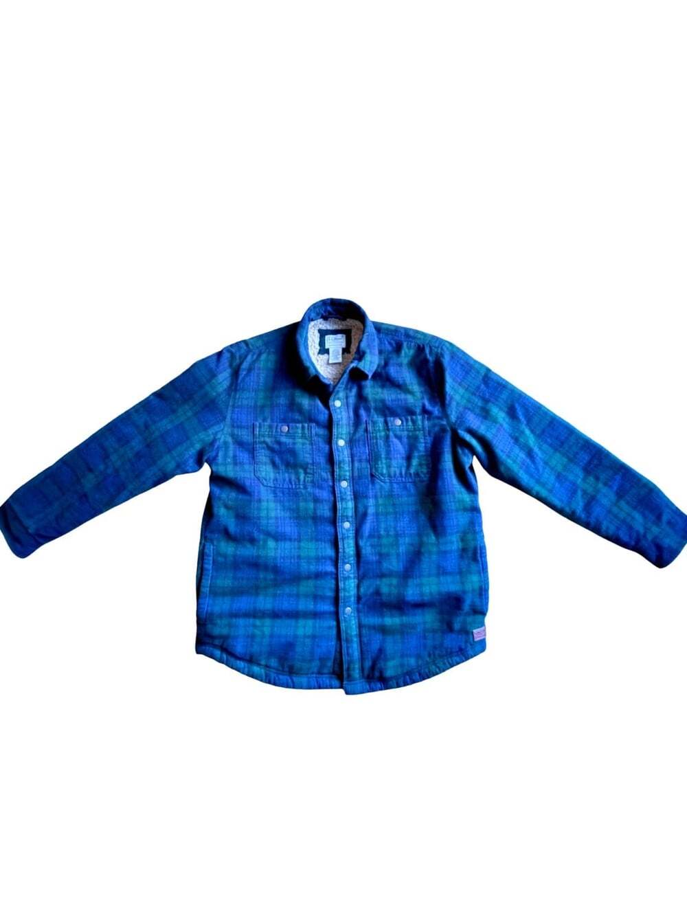 L.L.Bean Sherpa Lined Flannel Shirt Jacket Mens M Blackwatch Plaid Barn Coat